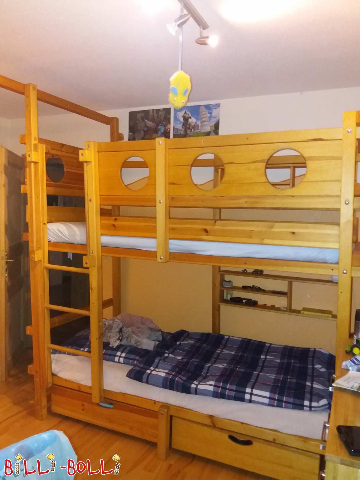 Augoša bēniņu gulta/divstāvu gulta virs stūra, priežu eļļota (Kategorija: Divstāvu gulta lietots)