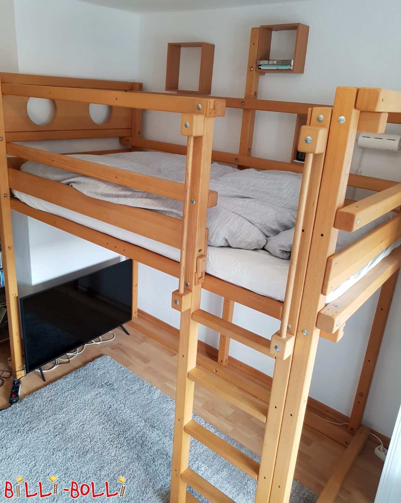 Growing loft bed in beech (oiled-waxed), 100x200 cm, Hamburg (Category: second hand loft bed)