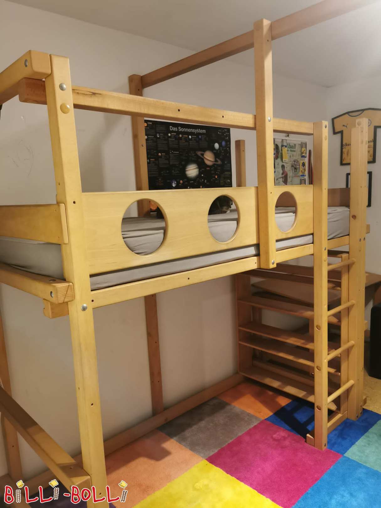 Growing loft bed in beech, oiled-waxed in 90 x 200 cm (Category: Loft Bed Adjustable by Age pre-owned)