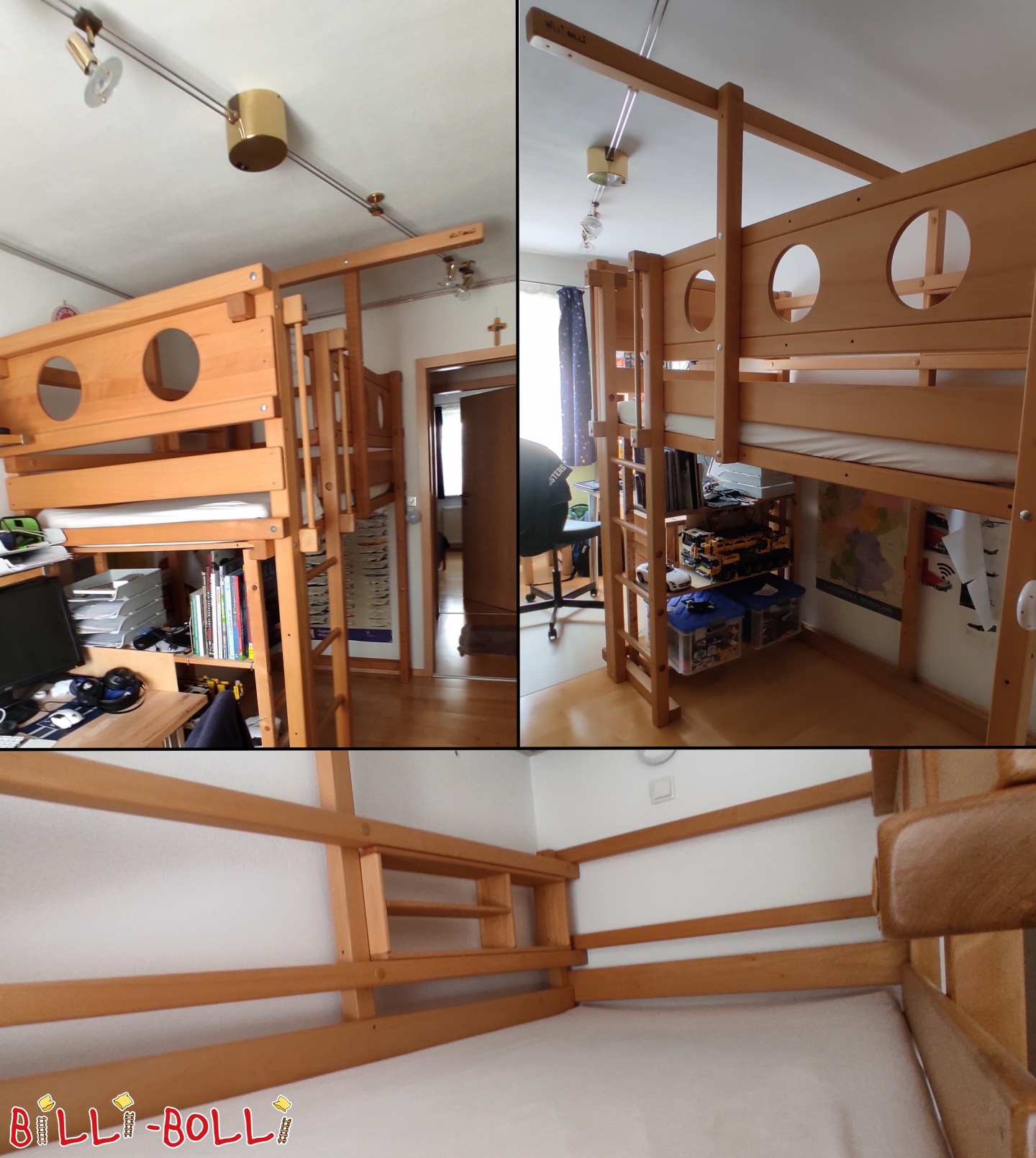 Loft bed in beech tree with bunk boards and small shelf (Category: Loft Bed Adjustable by Age pre-owned)