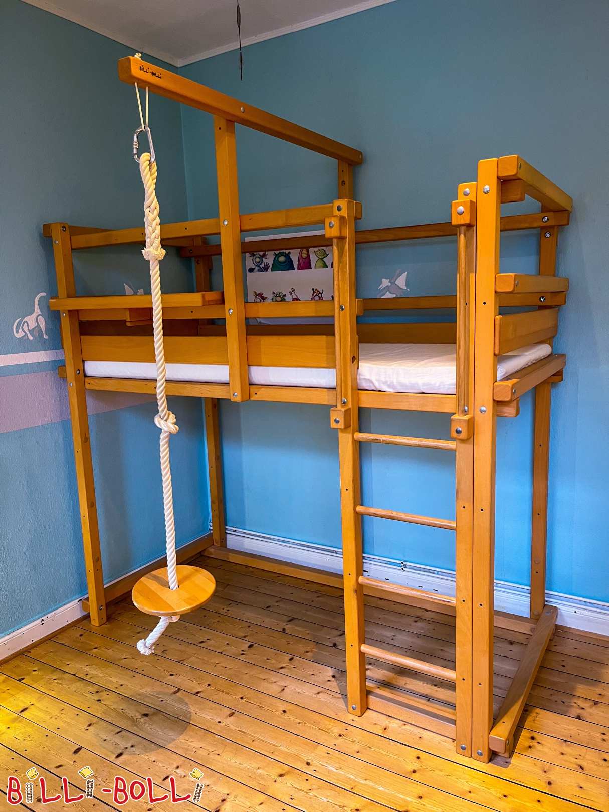 बीच तेल-मोम में मचान बिस्तर बच्चे के साथ इलाज किया 90 x 200; बेडसाइड टेबल (श्रेणी: मचान बिस्तर जो बच्चे के साथ बढ़ता है प्रयुक्त)