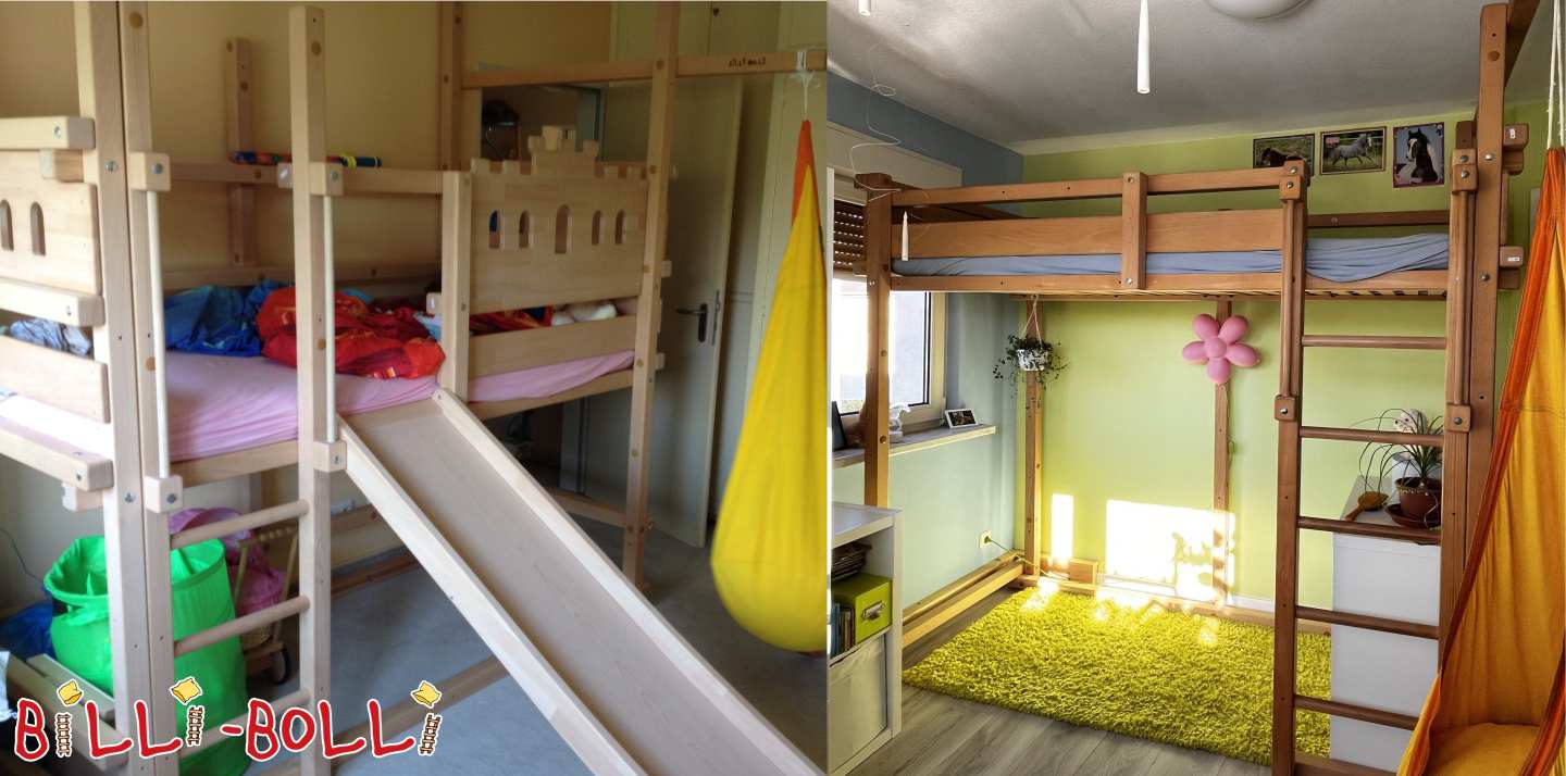 Vaxandi loftsæng úr beyki + rennibraut + riddarakastalaborð í Frankfurt (Flokkur: Risrúm vex með þér notað)