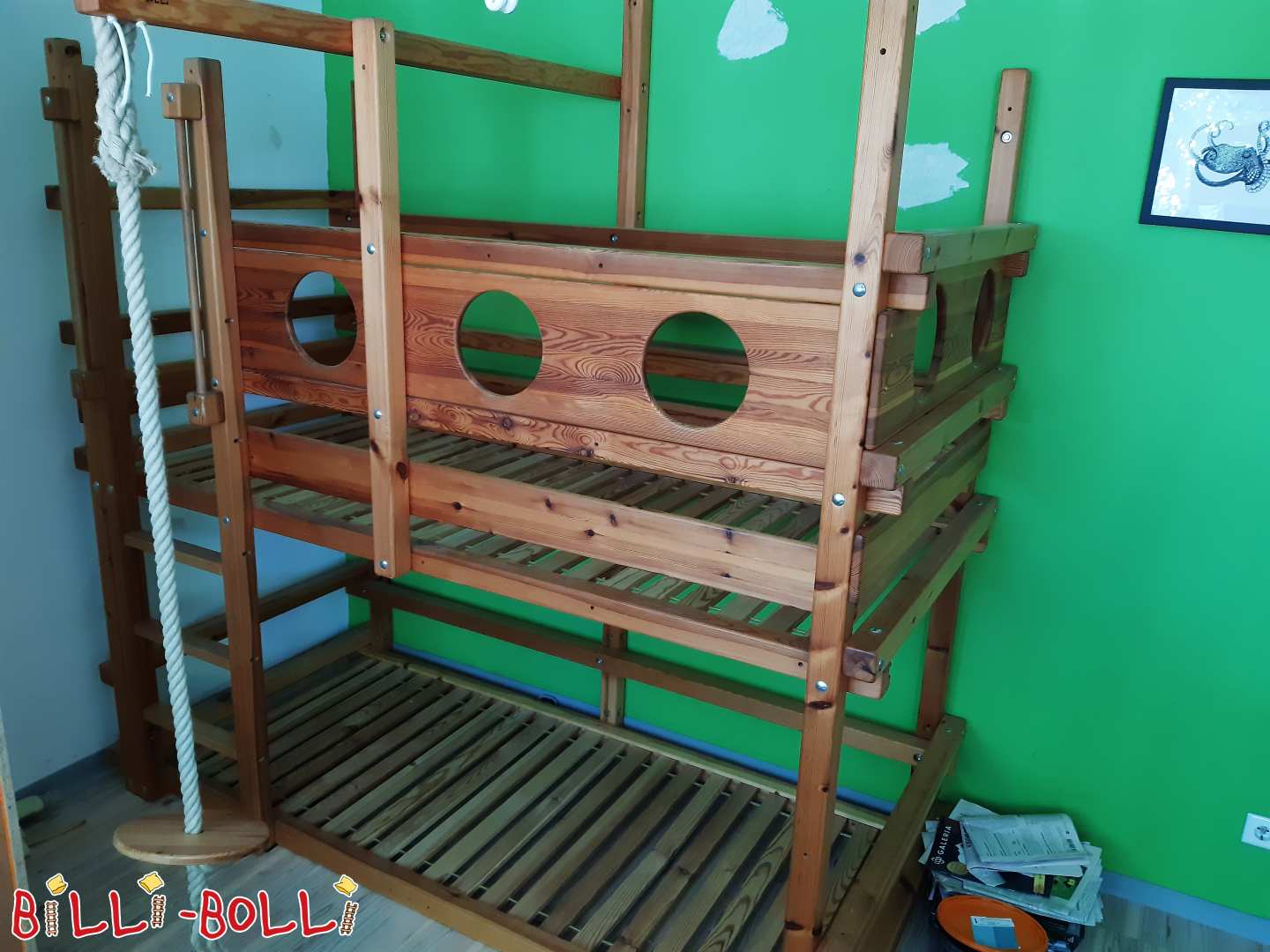 Rosnące łóżko na poddaszu w sosnie dla 2 dzieci (Kategoria: Łóżko na poddaszu rośnie wraz z dzieckiem used)