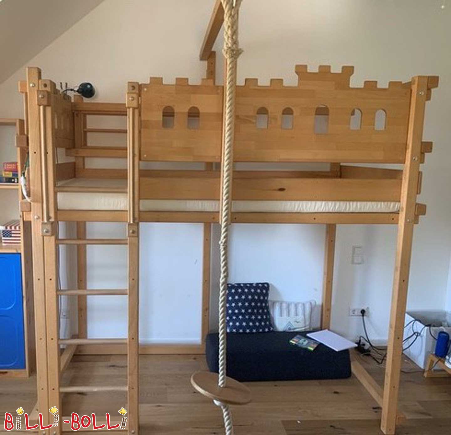 Loft bed that grows with the child including knight's castle boards made of beech (Category: second hand loft bed)