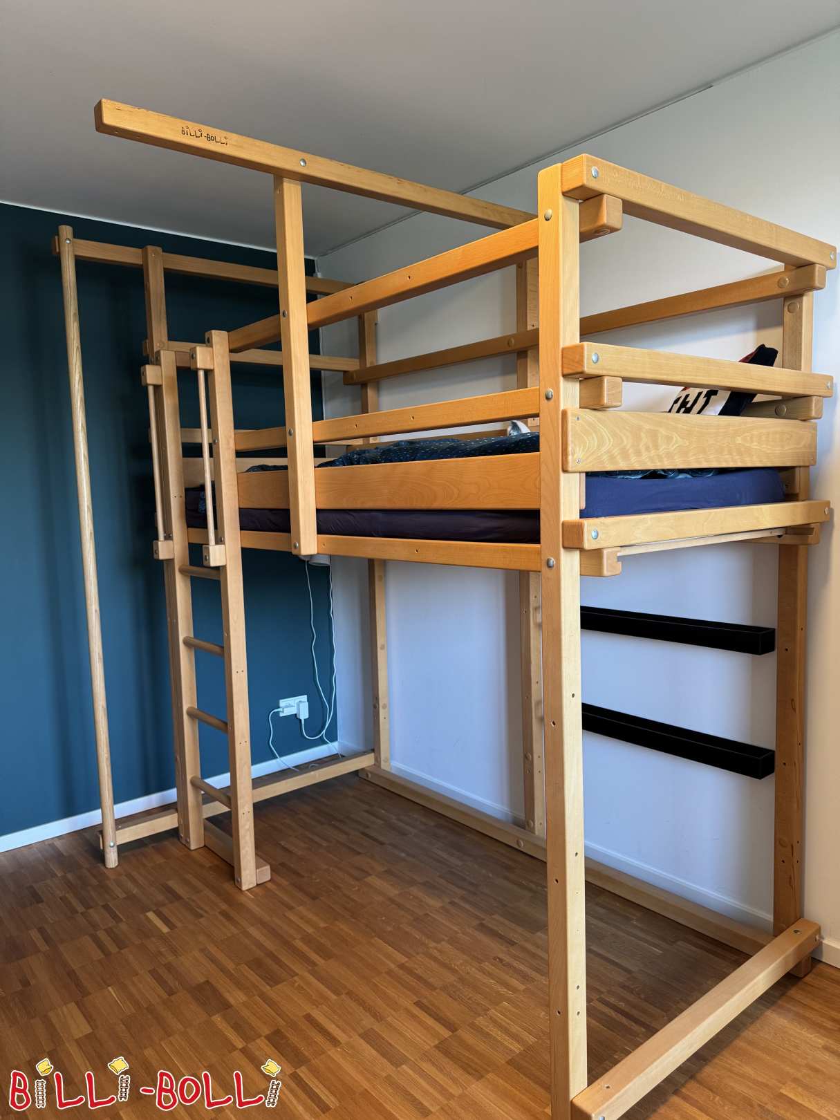 Wuesslecht Loftbett mat Pompjeesstang, geölte Buche, 85586 Poing (Kategorie: Loftbett wiisst mat Iech benotzt)