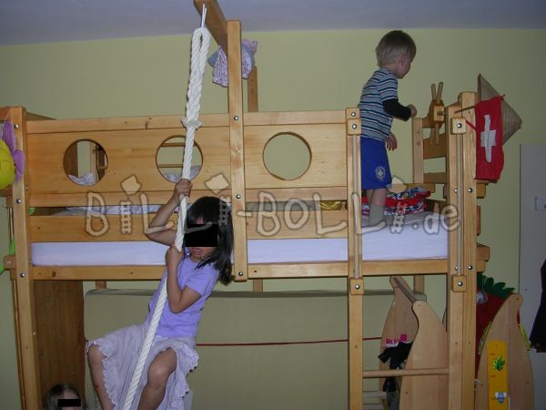 Growing loft bed with climbing wall, oiled spruce (Category: second hand loft bed)