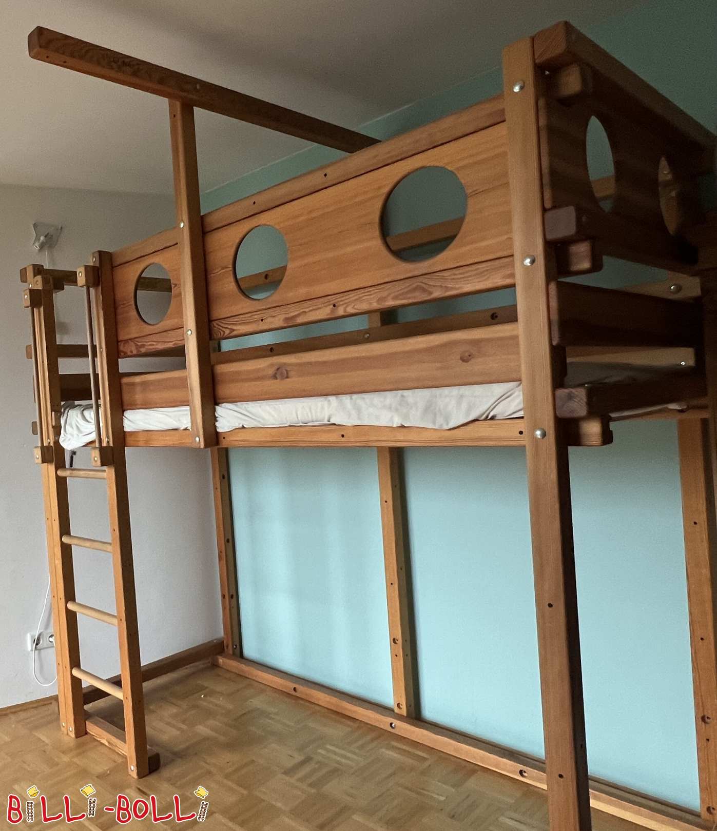 Krevet u potkrovlju s daskom na kat, 90 x 200, bor (Kategorija: Krevet u potkrovlju raste s djetetom used)