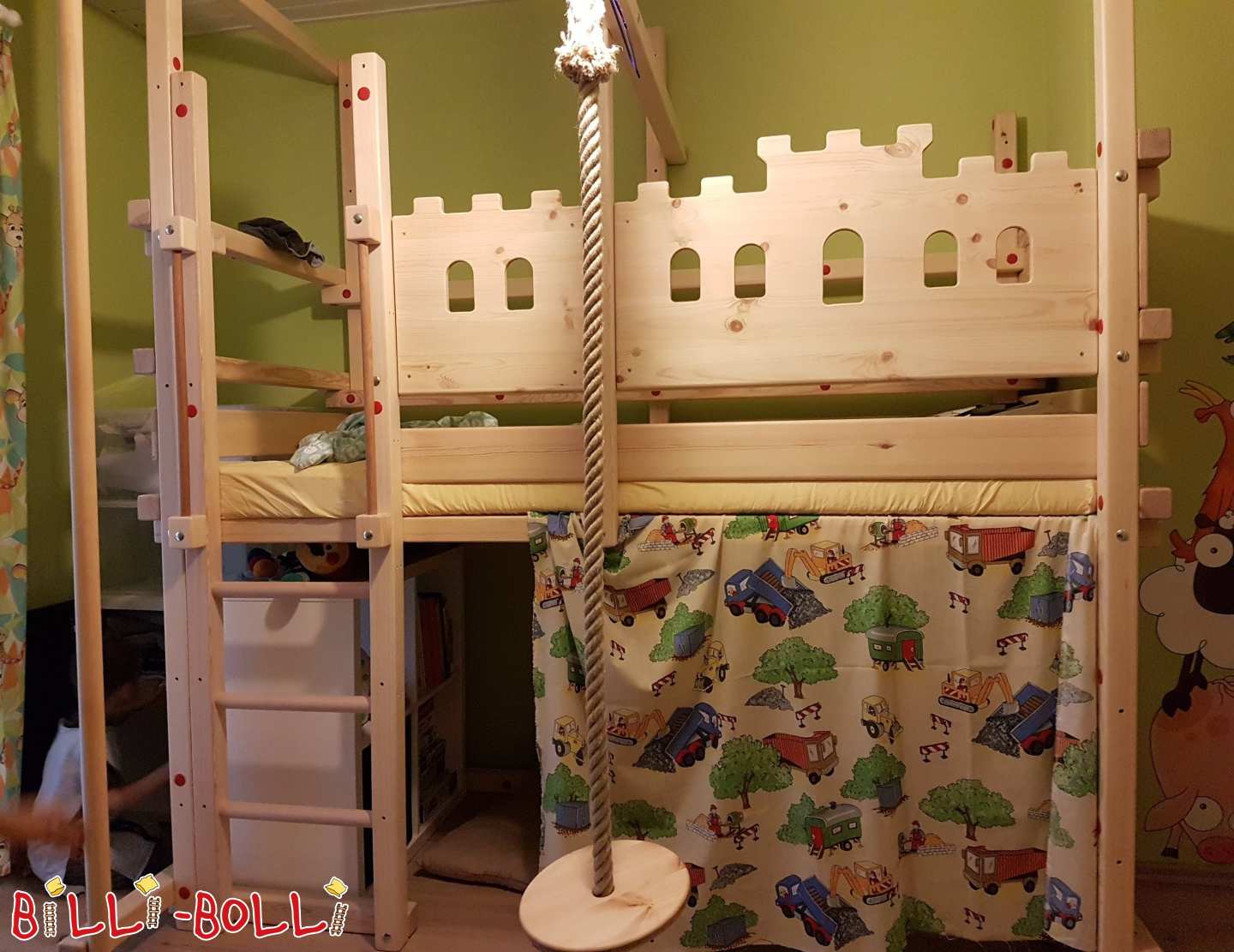 Loft bed that grows with the child with knight's castle, fireman's pole and climbing rope (Category: Loft Bed Adjustable by Age pre-owned)