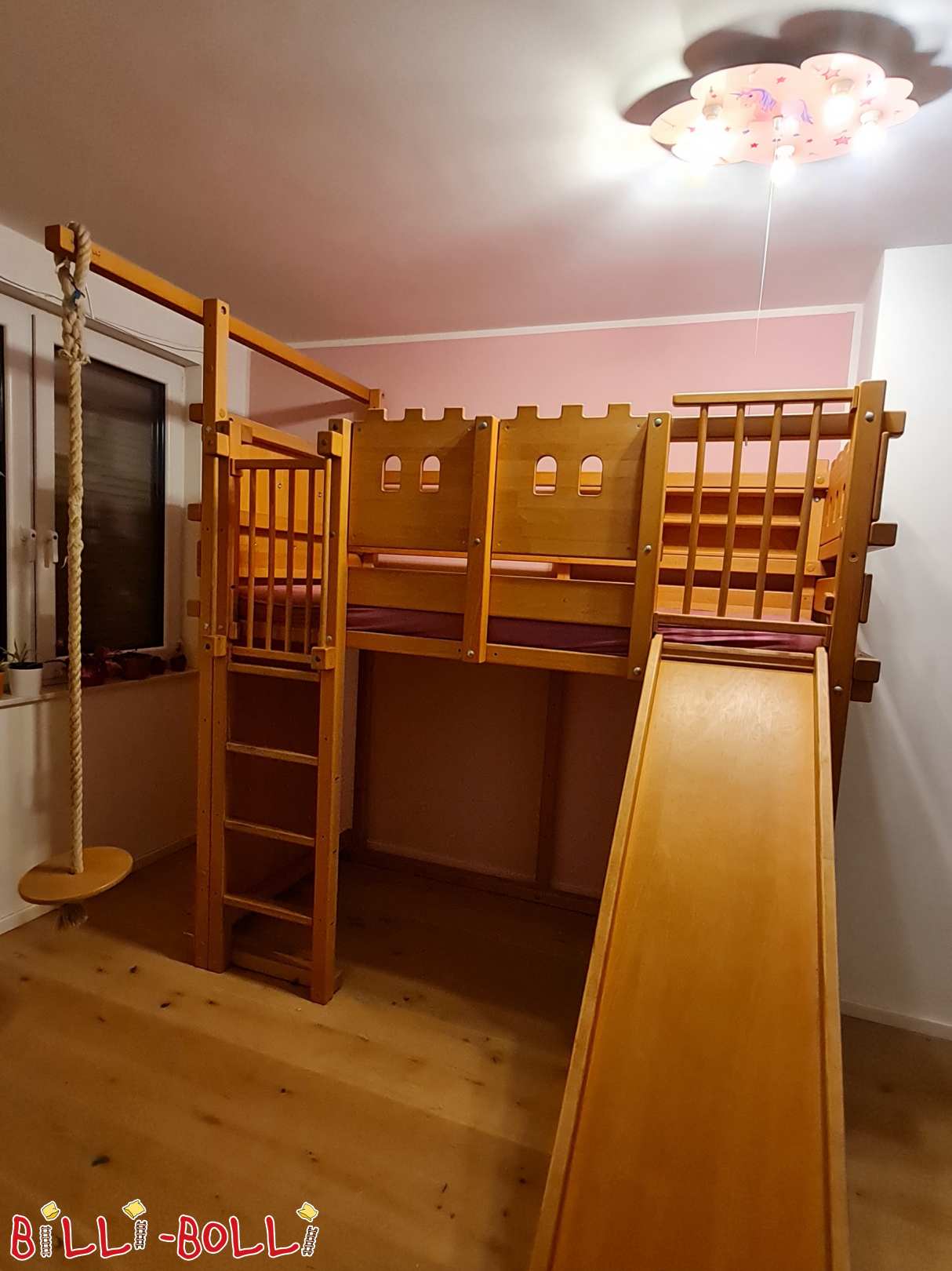 Growing loft bed with knight's castle themed boards 100×200cm (Category: Loft Bed Adjustable by Age pre-owned)