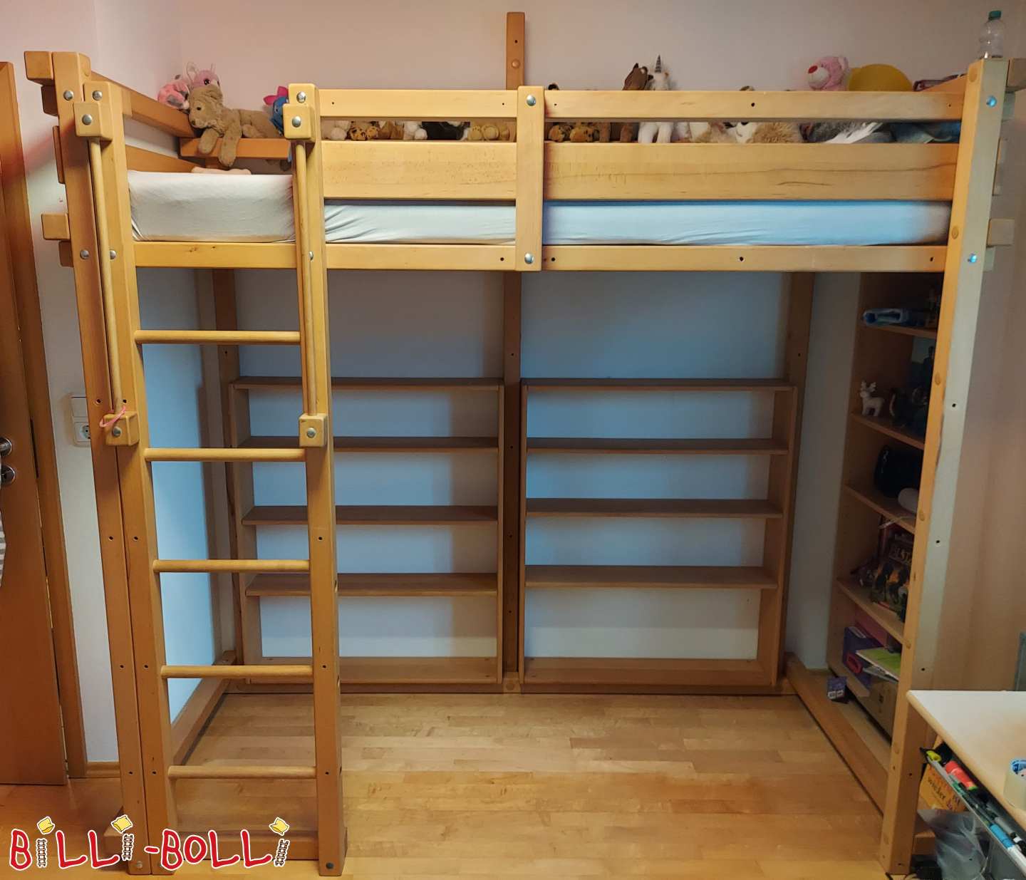 Loft bed that grows with the child with knight's castle boards in beech (Category: Loft Bed Adjustable by Age pre-owned)