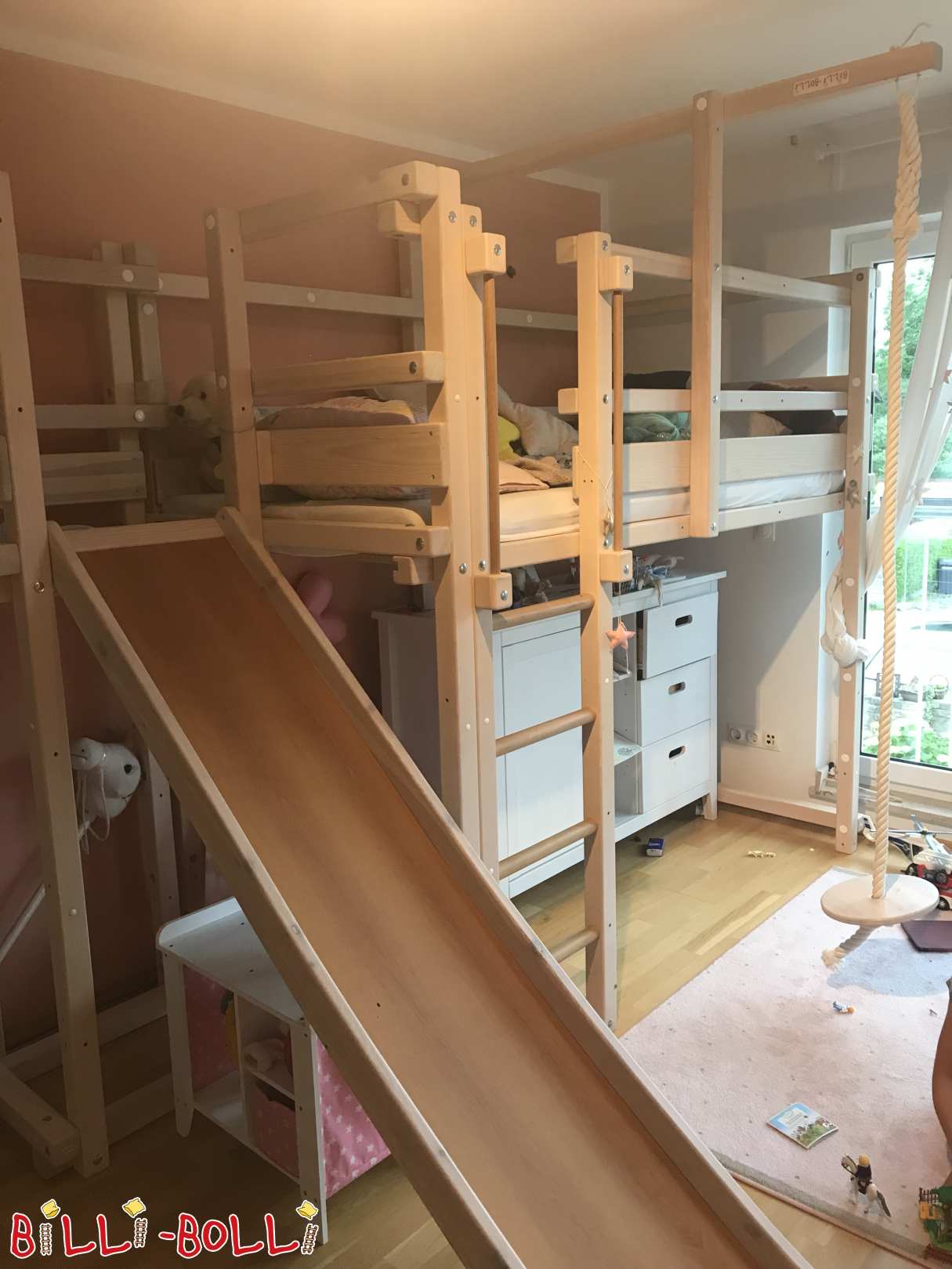 Growing loft bed with slide tower and plate swing (Category: Loft Bed Adjustable by Age pre-owned)