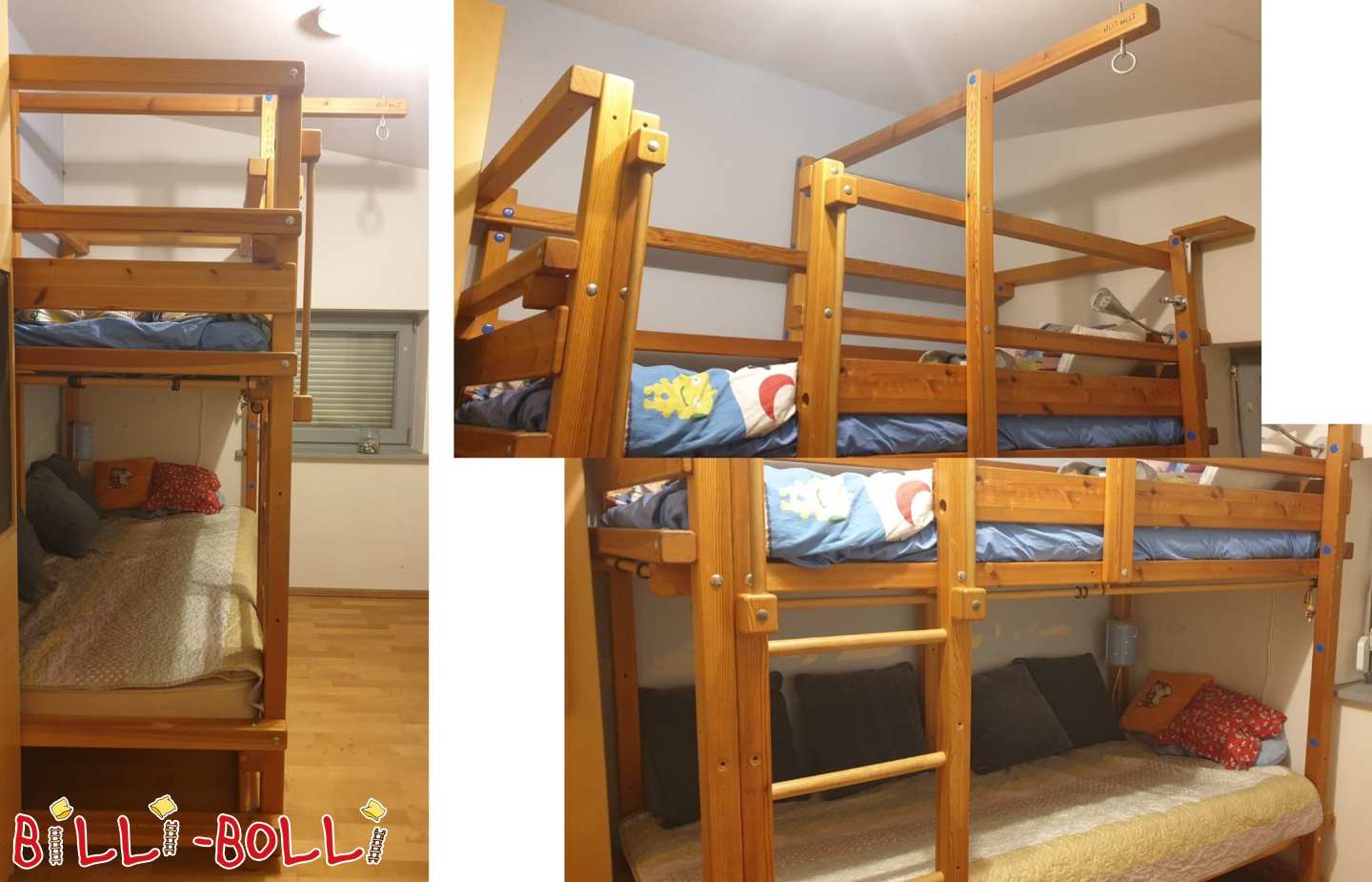 Loft bed that grows with the child with conversion set to a bunk bed in pine, oiled (Category: Loft Bed Adjustable by Age pre-owned)