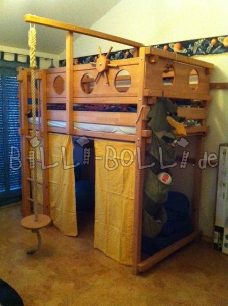 Letto a soppalco "Pirata", 100 x 200 in faggio (trattato ad olio con cera) (Categoria: letto a soppalco usato)