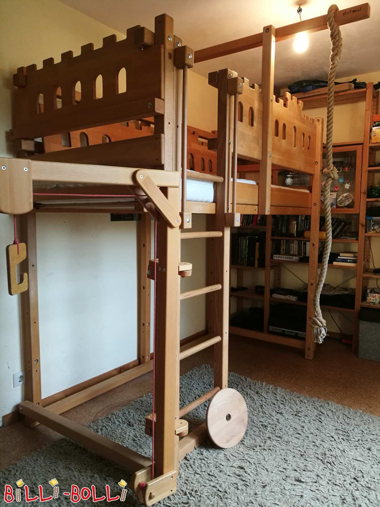 Growing loft bed knight beech 90×200cm with accessories (Category: Loft Bed Adjustable by Age pre-owned)