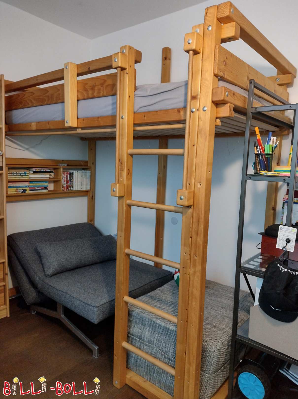 Growing loft bed and berth board (side) and curtain rods, spruce (Category: Loft Bed Adjustable by Age pre-owned)