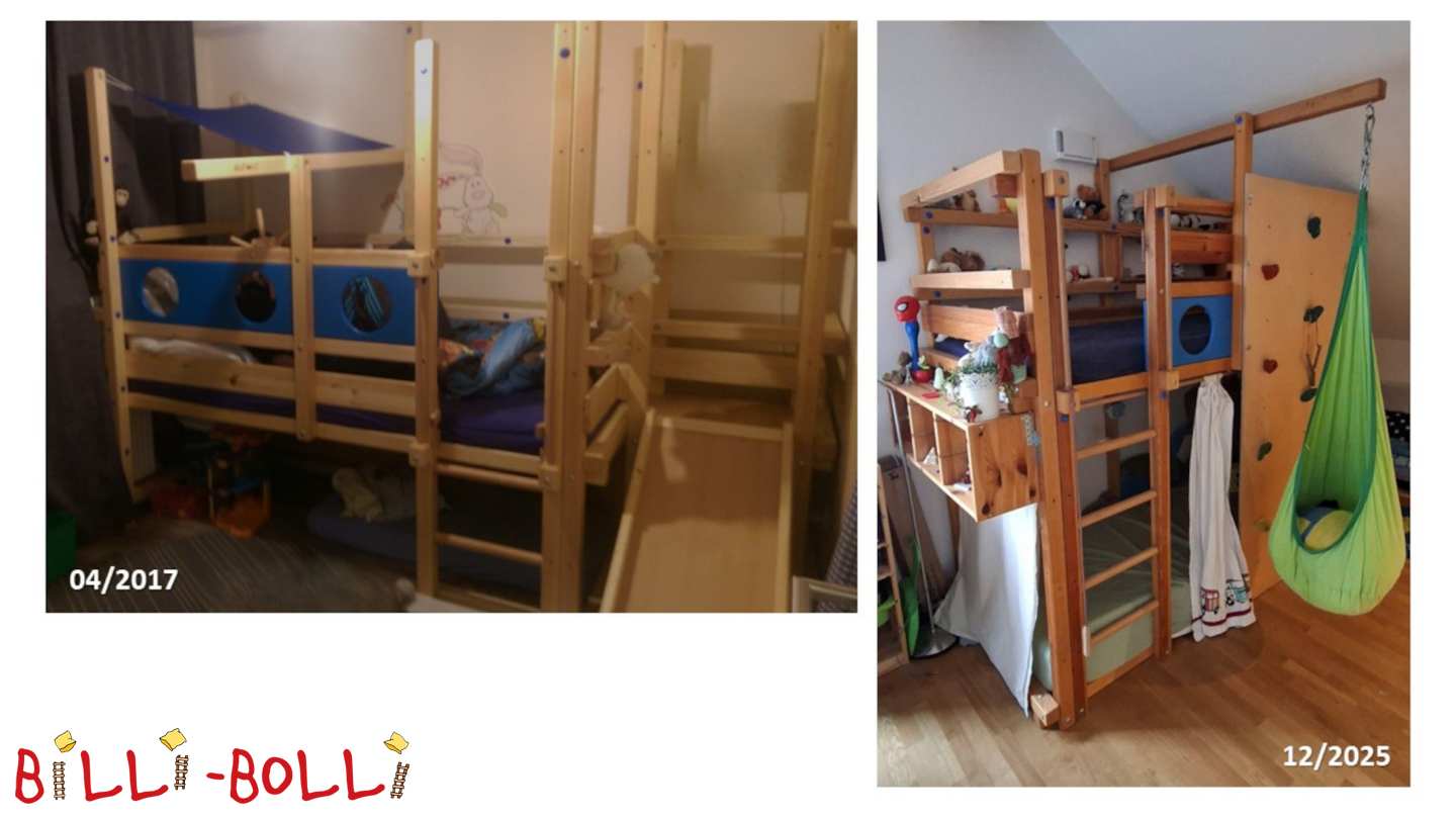 উচ্চতা-সামঞ্জস্যযোগ্য বাঙ্ক বিছানা, স্লাইড টাওয়ার এবং প্রচুর আনুষাঙ্গিক সহ (বিভাগ: মাচা বিছানা আপনার সাথে বৃদ্ধি ব্যবহৃত)