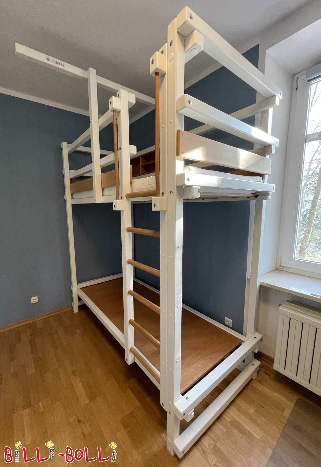 Miunchenas: dviaukštė lova su daugybe priedų, baltai lakuotas bukas (Kategorija: Dviaukštė lova used)