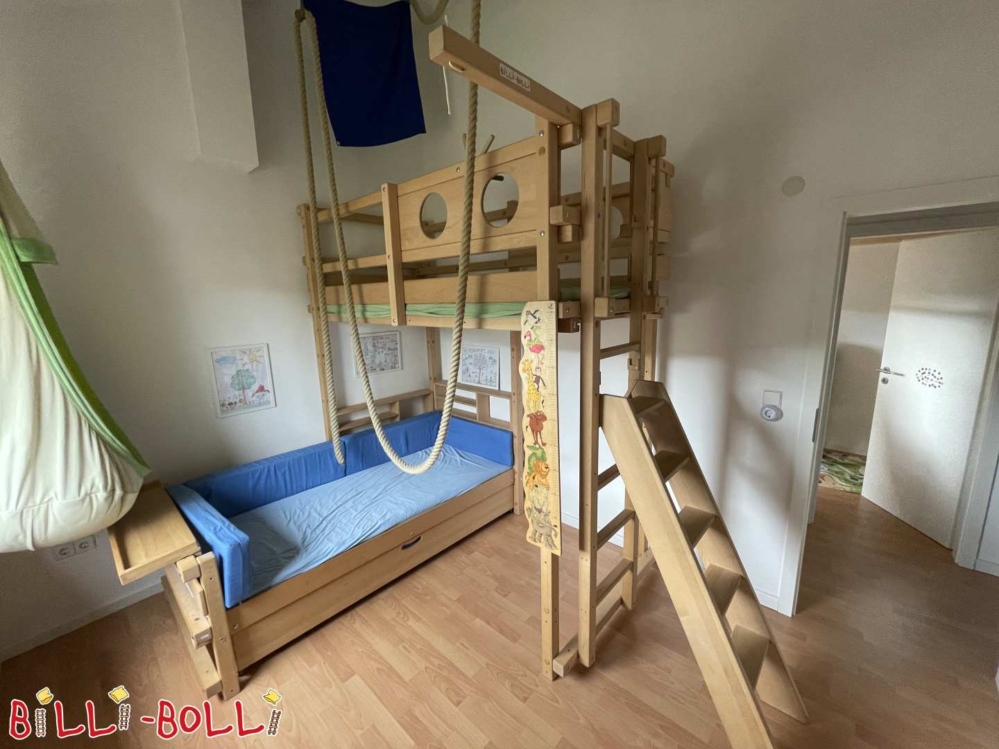 Neuw. Bunk bed-over-corner in beech (228.5 cm high) with many accessories (Category: Corner Bunk Bed pre-owned)