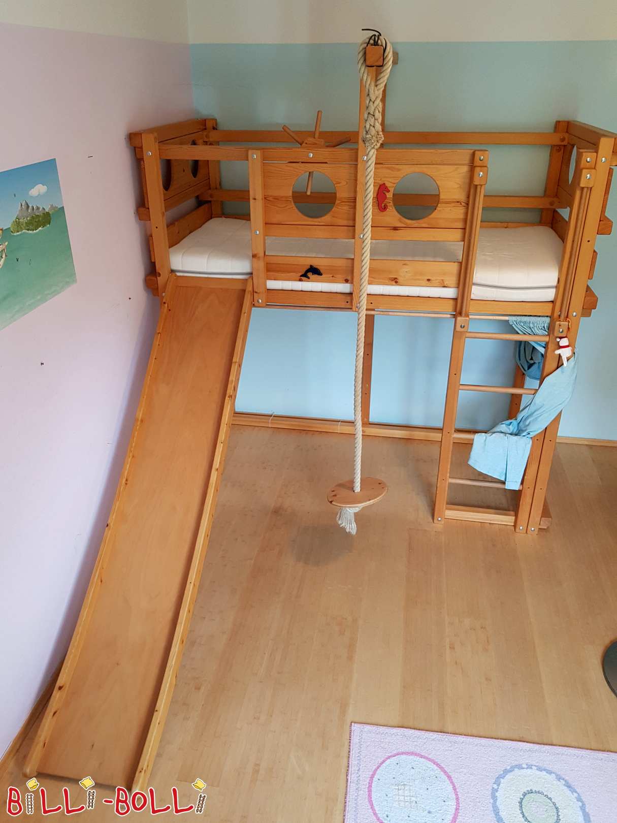 Viinis õlitatud kuusepuidust liumäega piraadipeenar (Kategooria: Kasutatud loft-voodi)