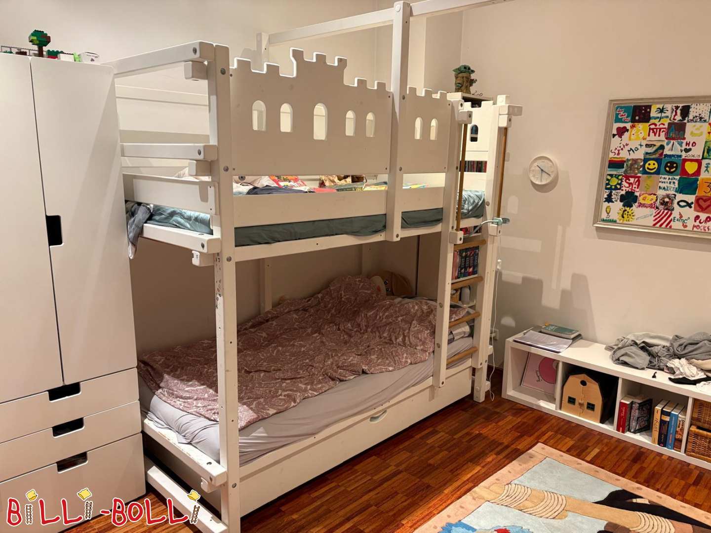 Patrová postel Rytířský hrad 200x100 cm bíle lakovaná (Kategorie: Použité příslušenství/rozšíření)