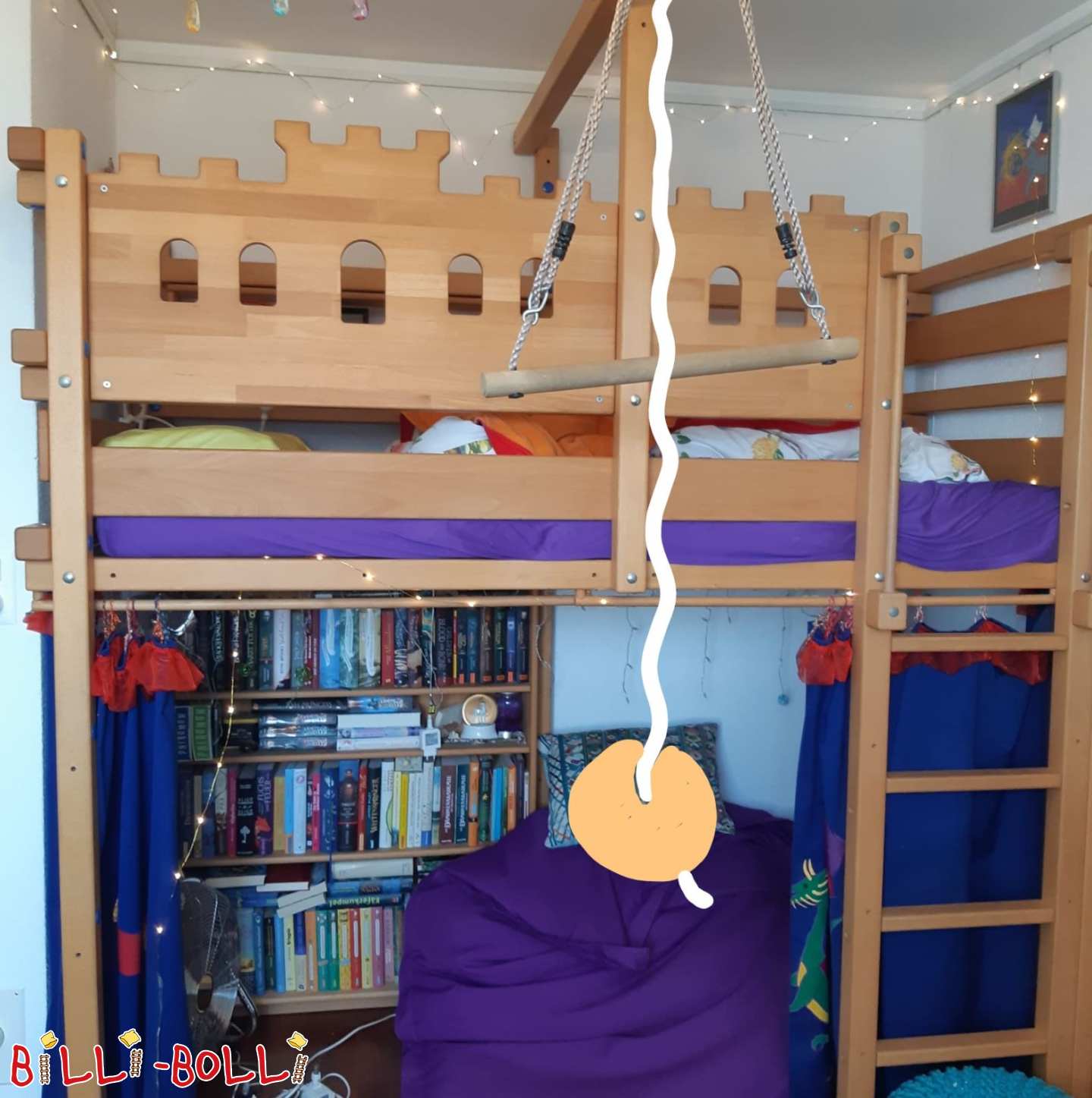 Ritterburg loft bed in oiled beech with climbing wall in St. Gallen (Category: second hand loft bed)