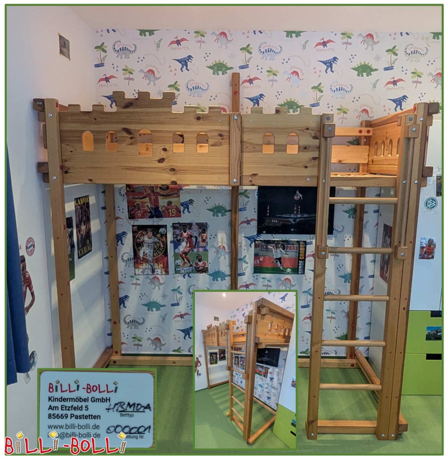 Cama alta para o castelo do cavaleiro, cresce com a criança - pinho não tratado (Categoria: Cama alta que cresce com a criança usada)