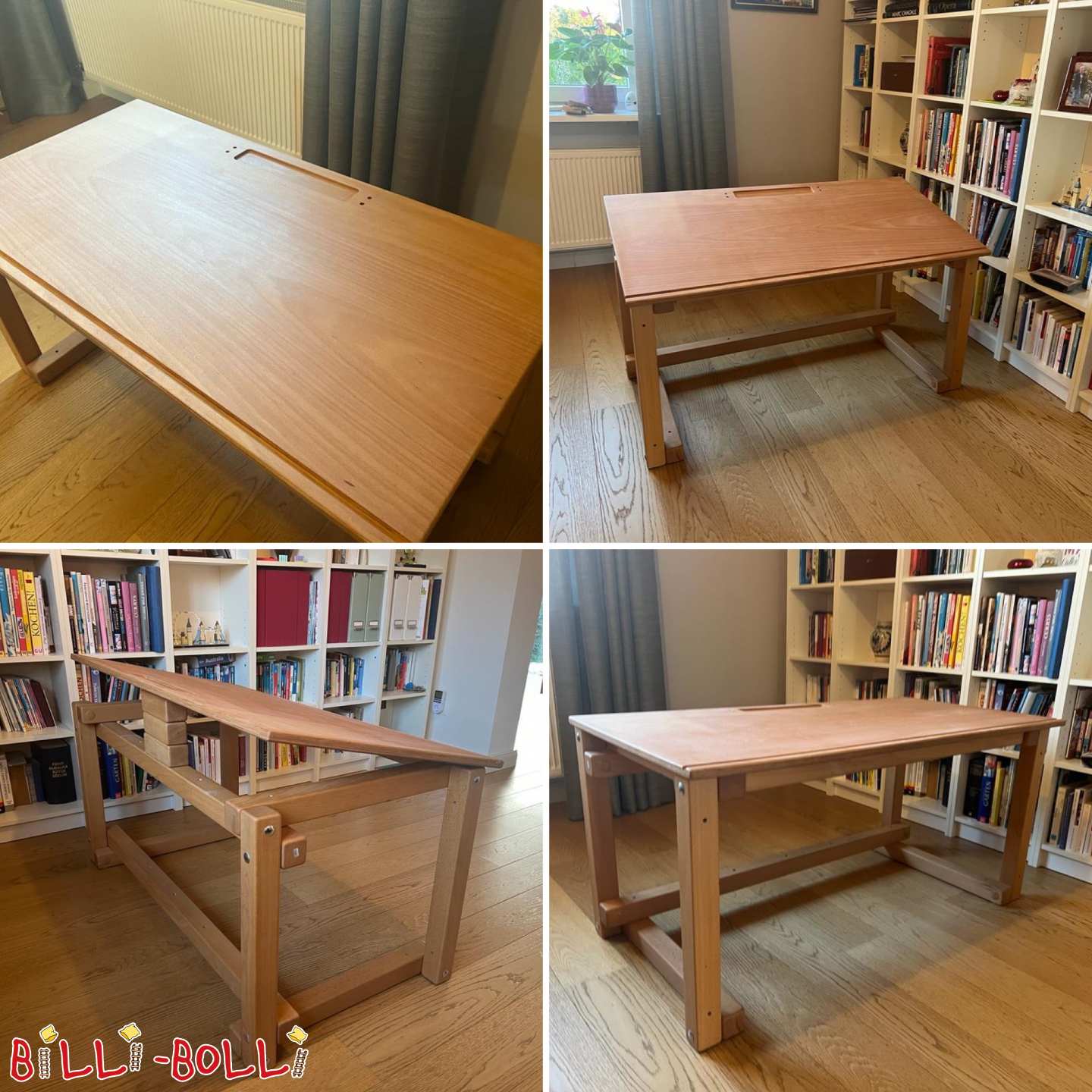 Pisalna miza (nastavljiva po višini) iz bukve z oljnim voskom (Kategorija: Uporabljeno pohištvo)