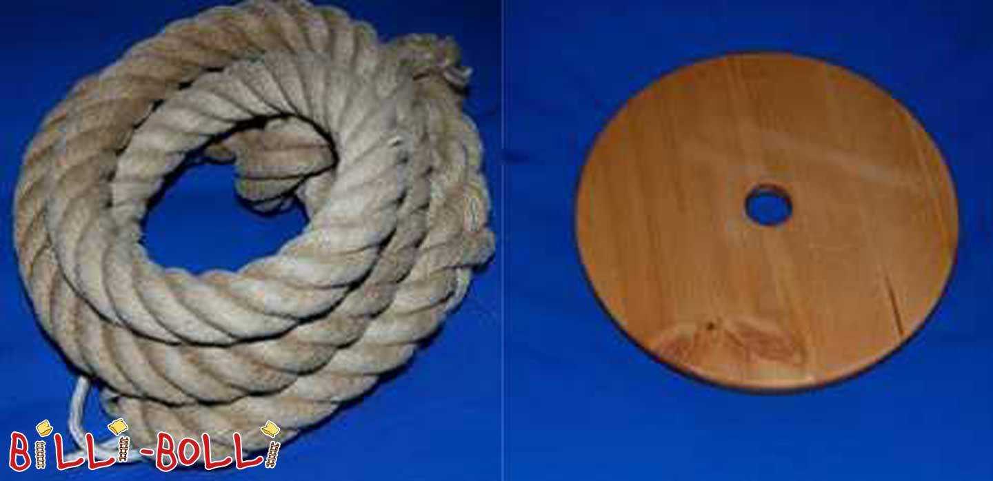 Corde d'escalade en chanvre naturel et balançoire en bois de pin (Category: Lettu di ghjocu utilizatu)