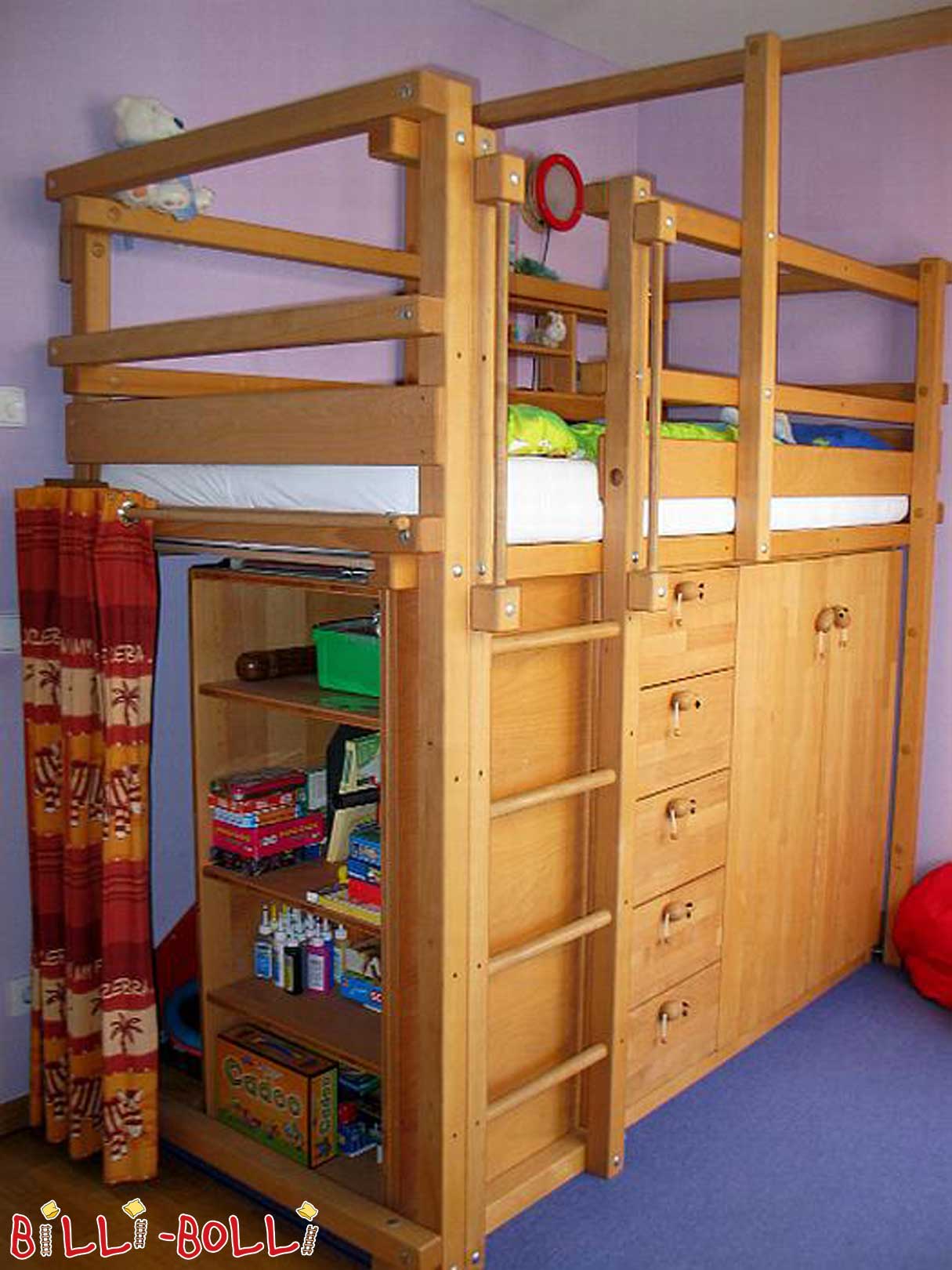 Loft bed Billi-Bolli with custom-made base cabinet and reg (Category: second hand loft bed)