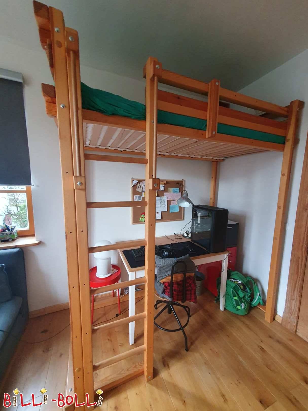 Študentská podkrovná posteľ, 90x200cm, borovica, olejované-voskované (Kategória: Študentská podkrovná posteľ použité)