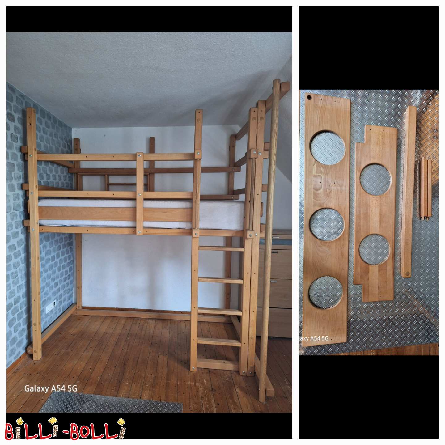 Çocukla birlikte büyüyen çatı katı yatağı 100x200 cm, yağlı kayın, itfaiyeci direği (Kategori: Çocukla birlikte büyüyen yüksek yatak kullanılmış)
