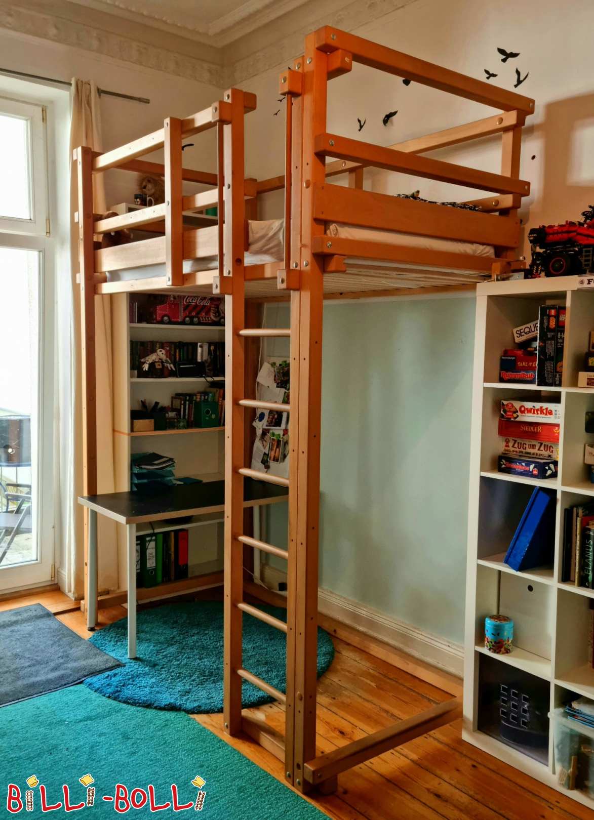 Postel studentského podkrovního bytu s extra vysokými nožičkami (261 cm) naolejovaná v buku (Kategorie: Studentská podkrovní postel)