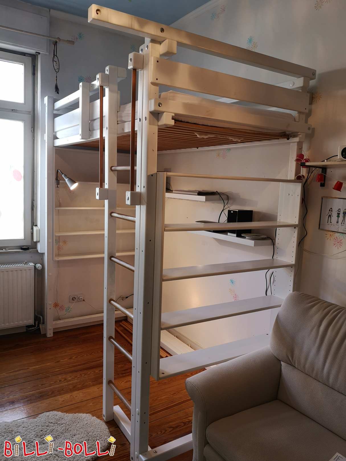Student loft bed, white lacquered, 100x200 cm (Category: Students’ Loft Bed pre-owned)