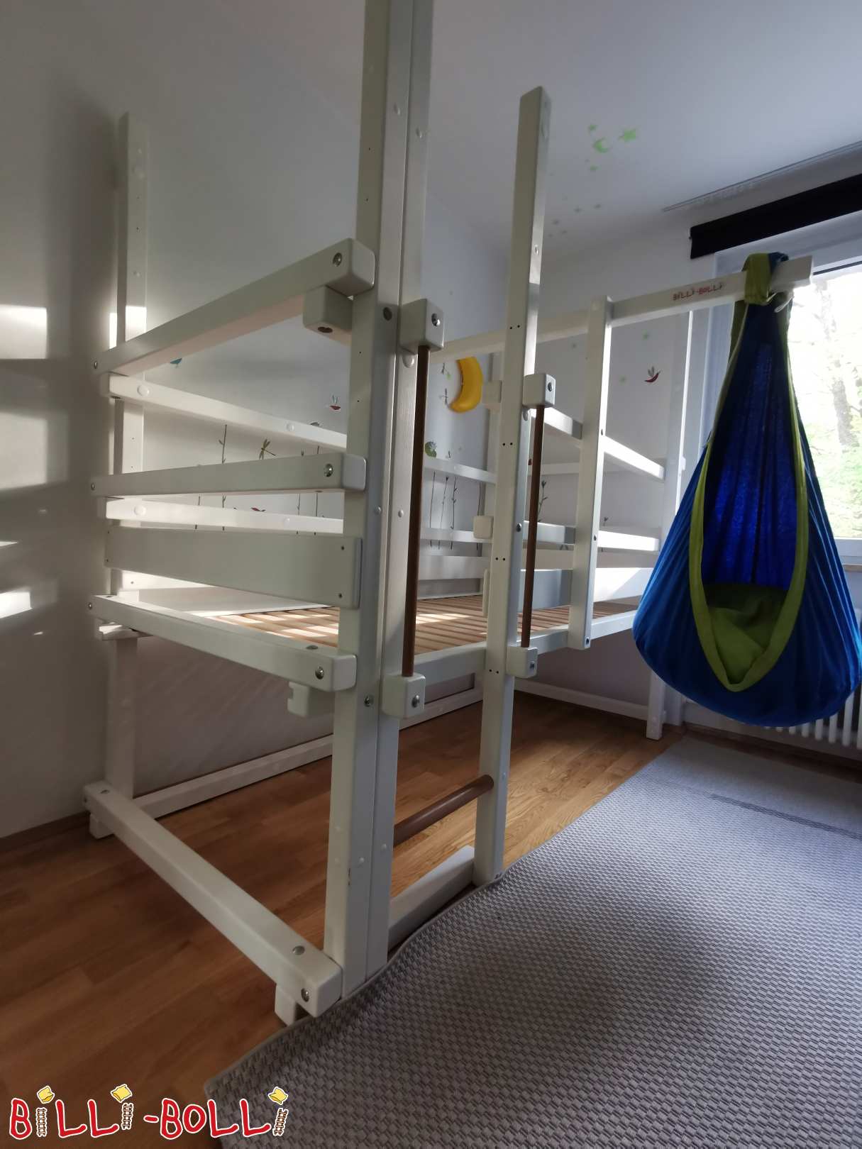 Loft bed growing with 90x200 incl. blue hanging cave in Munich (Category: Loft Bed Adjustable by Age pre-owned)