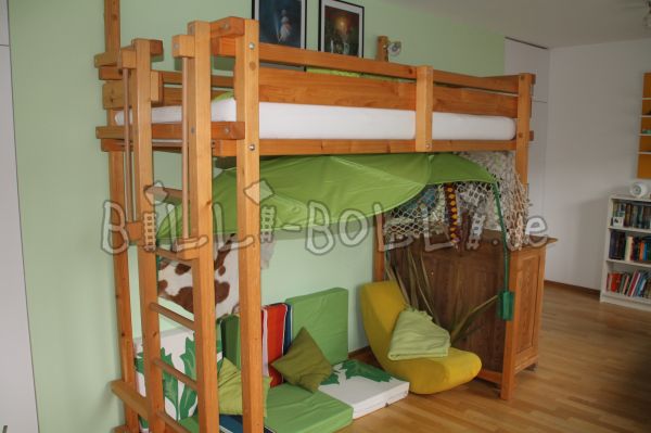 Juego de conversión de cama de techo inclinado a cama alta juvenil, abeto aceitado (Categoría: cama alta segunda mano)