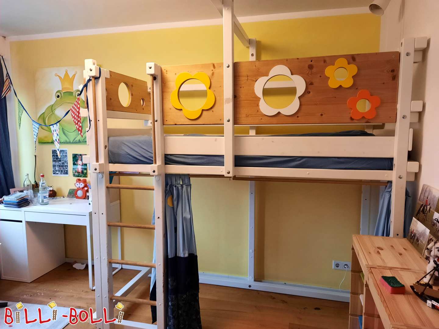 White loft bed with flower board (Category: second hand loft bed)
