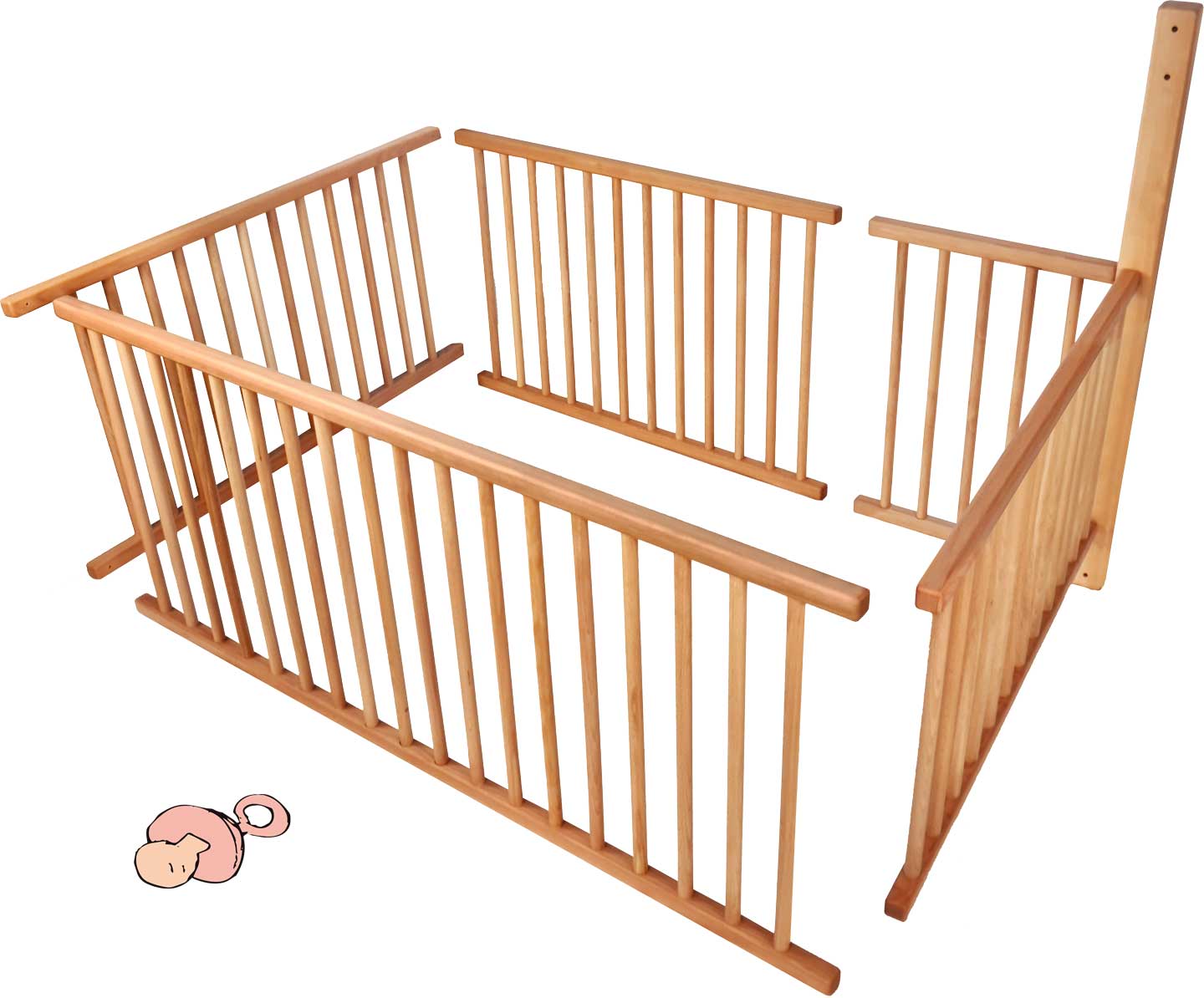 Babyhek set voor stapelbed met standaard voeten (196 cm) en ladderstand A voor ¾ van het ligvlak incl. extra benodigde balk**